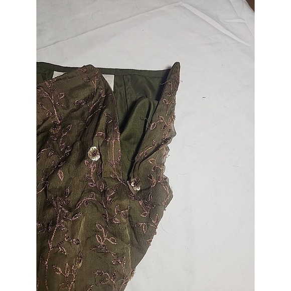 Express Skirt Womens 5 Green Embroidered Beaded Sequin Silk Boho Vintage - Picture 8 of 8
